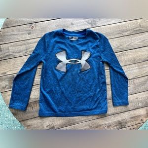 YXS boys 7 long sleeve Under Armour blue shirt heat gear dri fit logo UA *read*